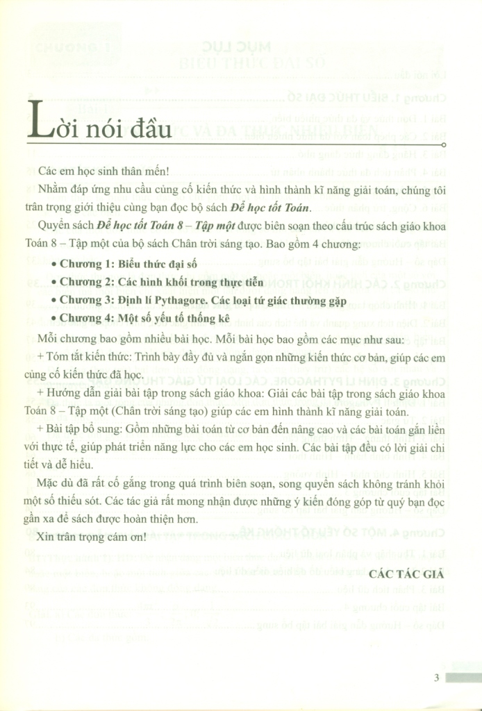 ĐỂ HỌC TỐT TOÁN LỚP 8 - TẬP 1 (Bộ sách Chân trời sáng tạo)